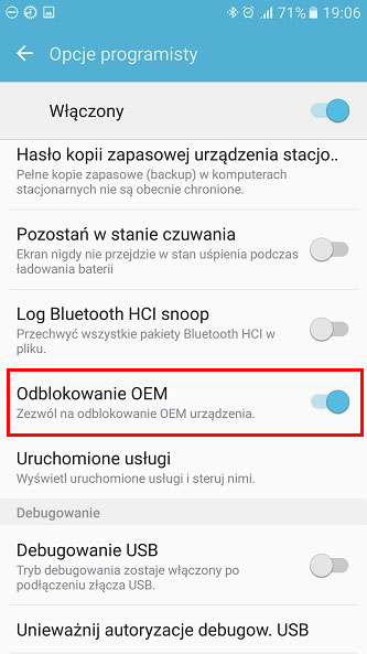 Włącz opcję odblokowania OEM