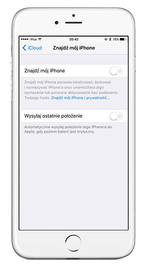 Wyłącz funkcję Znajdź mój iPhone