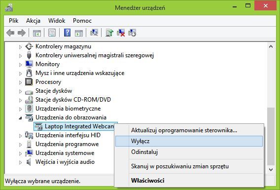 Włącz kamerkę w Menedżerze urządzeń