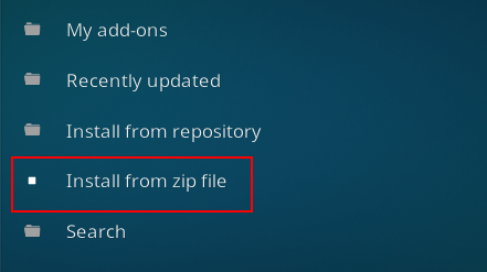 Wybierz opcję instalacji pliku ZIP w KODI