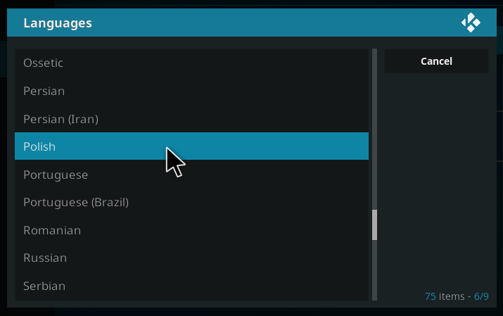 KODI - wybierz język polski dla interfejsu