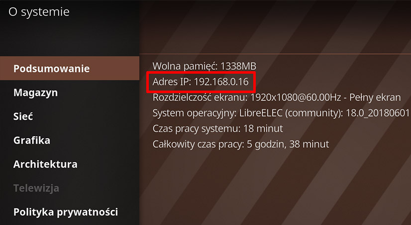 Znajdź swój IP w KODI