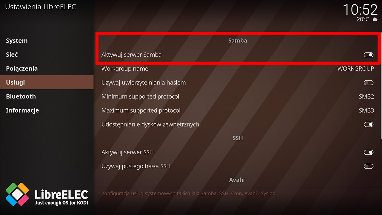 KODI - włączanie serwera Samba w LibreELEC