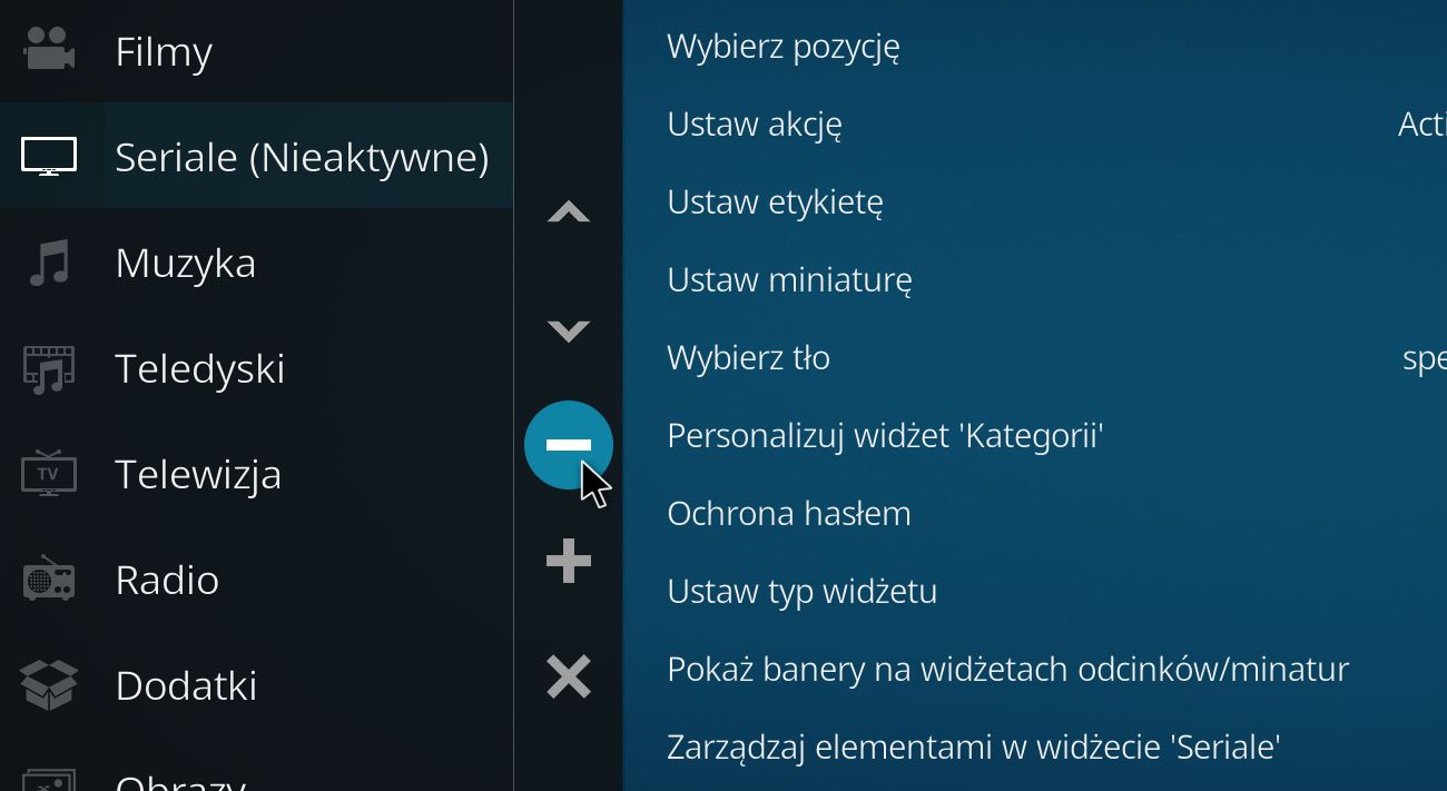 Ukrywanie pozycji w menu KODI