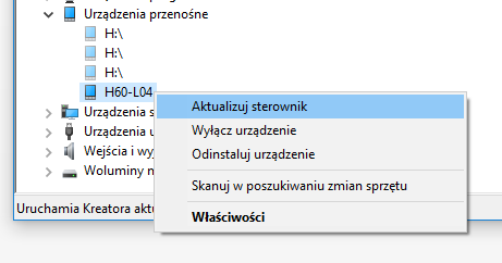 Wybierz opcję aktualizacji sterownika