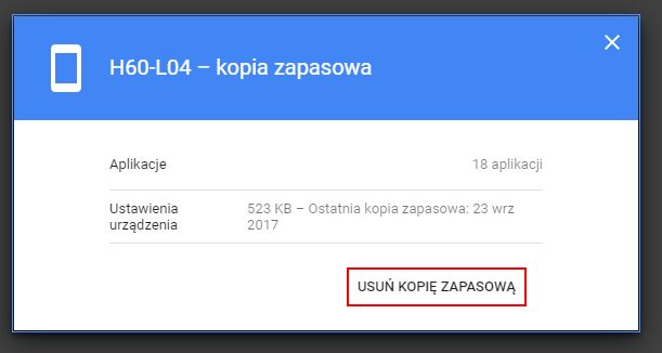 Szczegóły i usuwanie kopii zapasowej Androida z konta Google