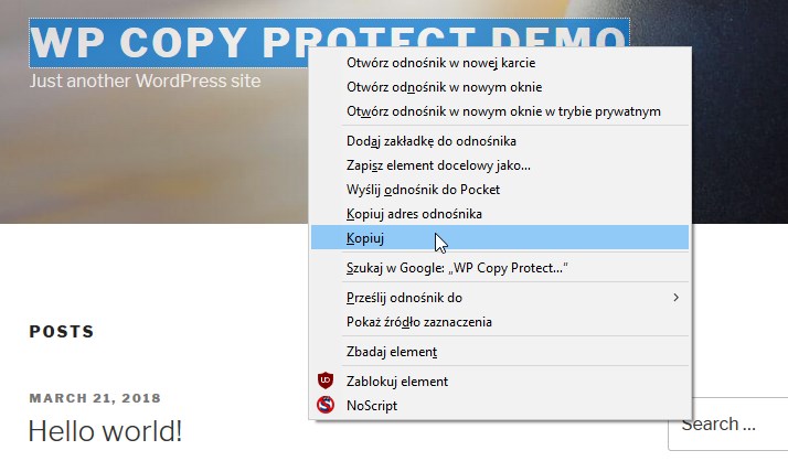 Kopiowanie zablokowanego tekstu w Firefox