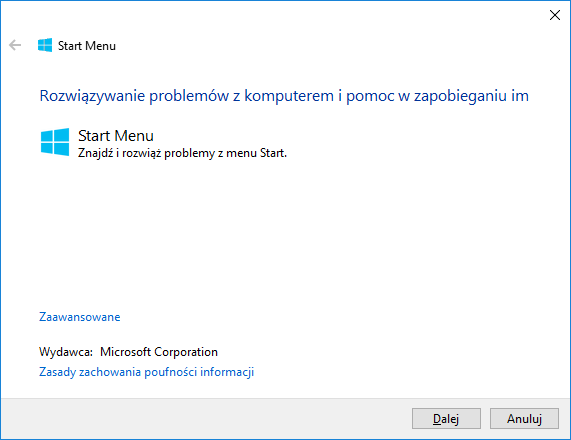 Narzędzie do rozwiązywania problemów z Menu Start