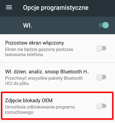 Włącz opcję zdjęcia blokady OEM