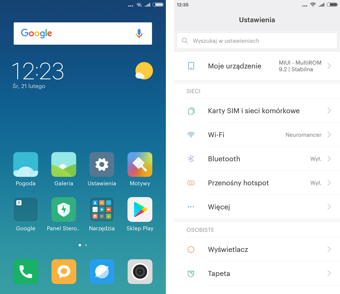 Oprogramowanie MIUI 9 wgrane przez MiFlash do Mi4C