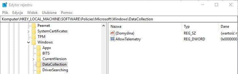 Nadaj wpisowi nazwę AllowTelemetry