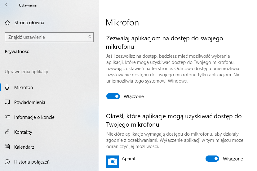 Nadaj aplikacjom uprawnienia do użycia mikrofonu w Windows 10
