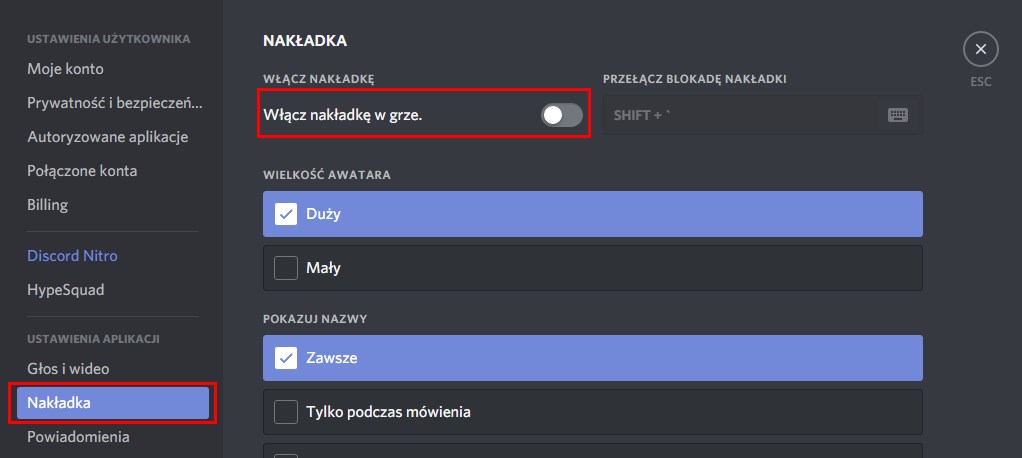 Wyłącz nakładkę Discorda w grze