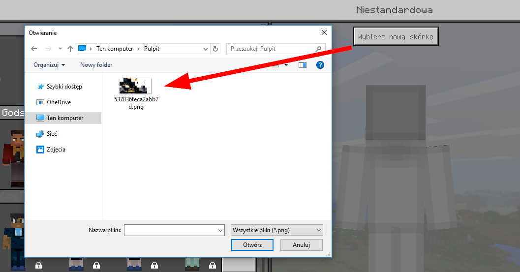 Wybierz plik PNG z pobraną skórką