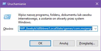 Otwórz folder z grą Minecraft Windows 10 Edition