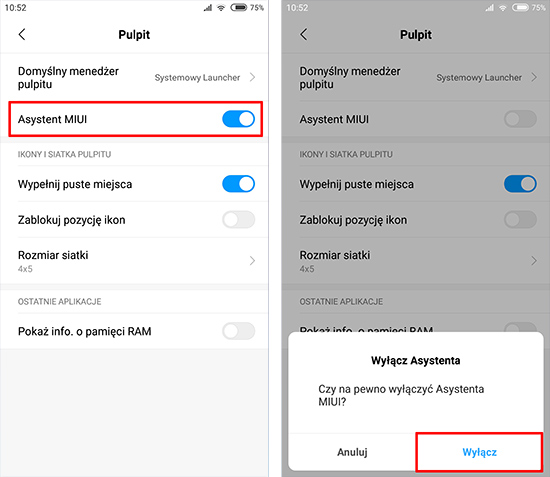 MIUI 10 - wyłącz asystenta