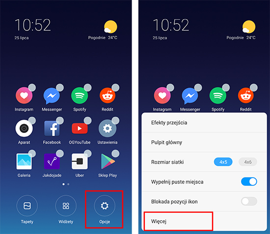 MIUI 10 - wejdź do opcji ekranu głównego