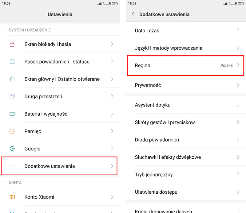 MIUI - zmiana regionu