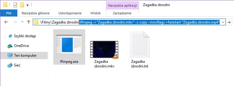 Wykonaj komendę ffmpeg do konwersji na MP4