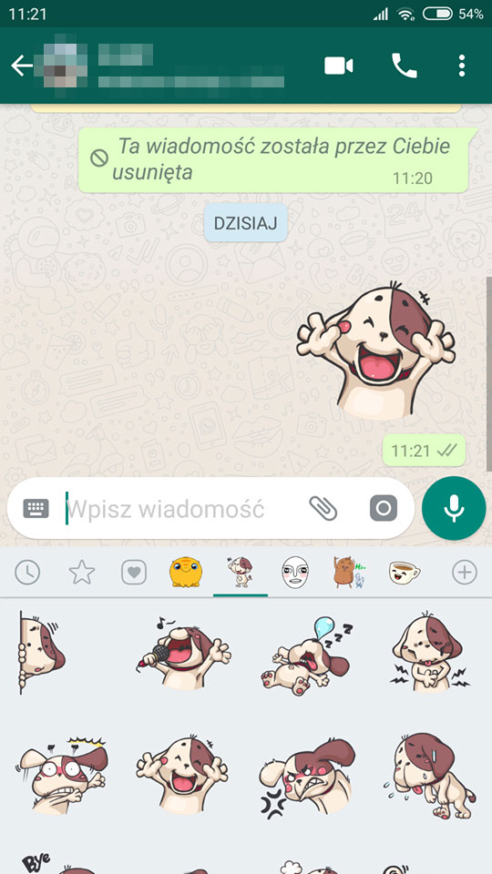 Wysłana naklejka w Whatsapp