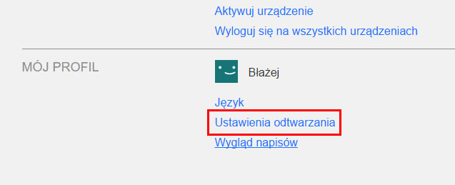 Wejdź do ustawień odtwarzania