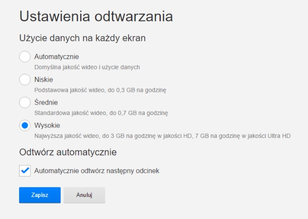 Wyłącz automatyczne odtwarzanie w Netflix