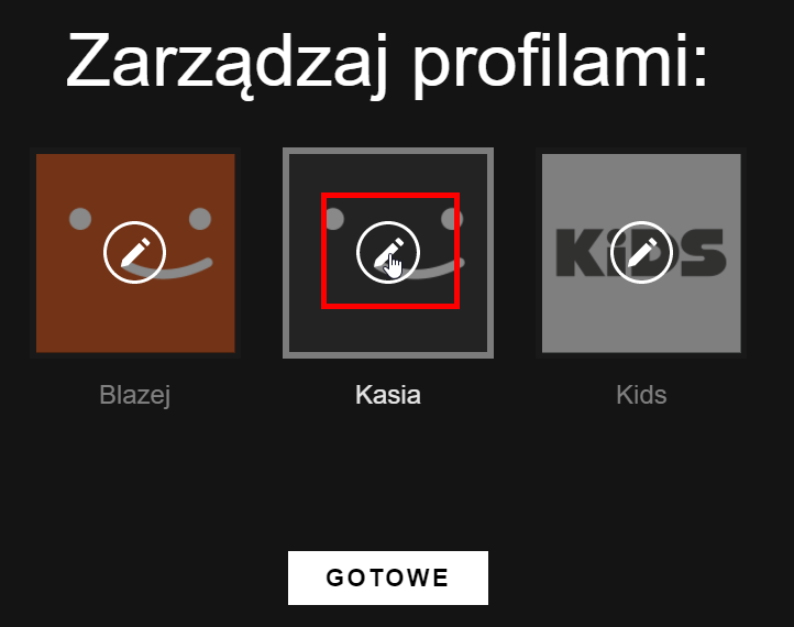 Edytuj wybrany profil Netflix