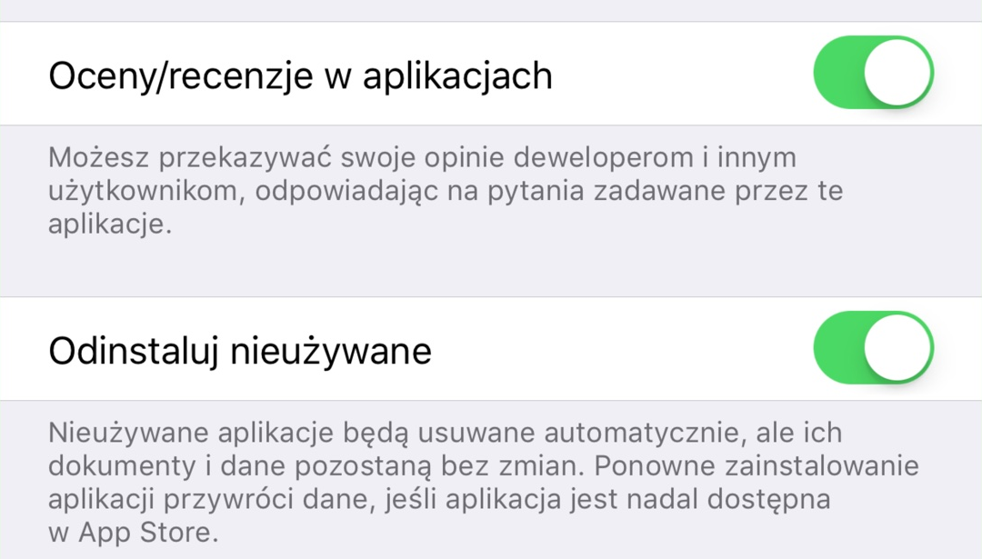 Wyłącz ocenianie aplikacji w ustawieniach App Store