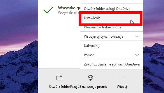 Wejdź do ustawień OneDrive