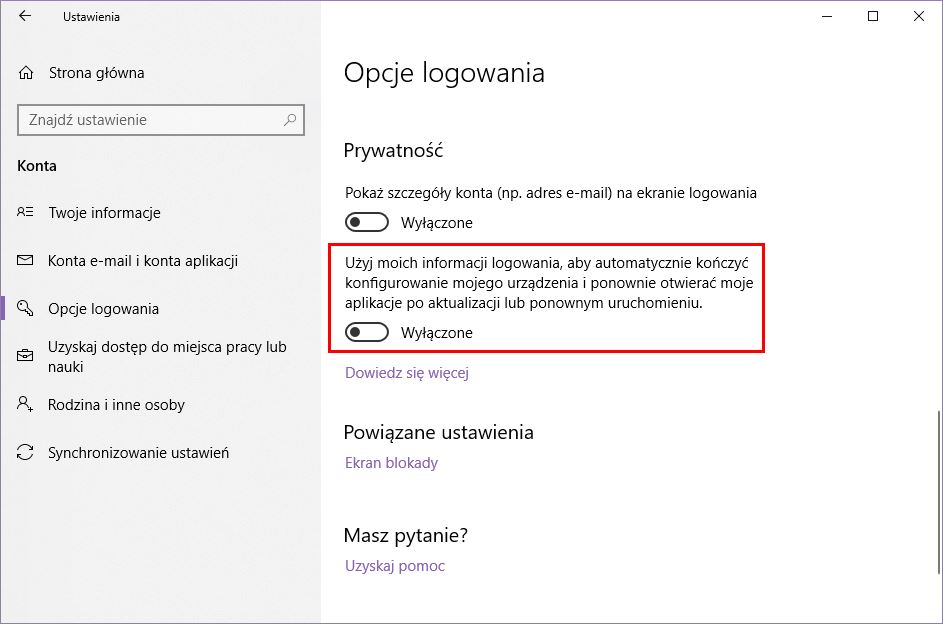 Wyłącz przywracanie programów w Windows 10