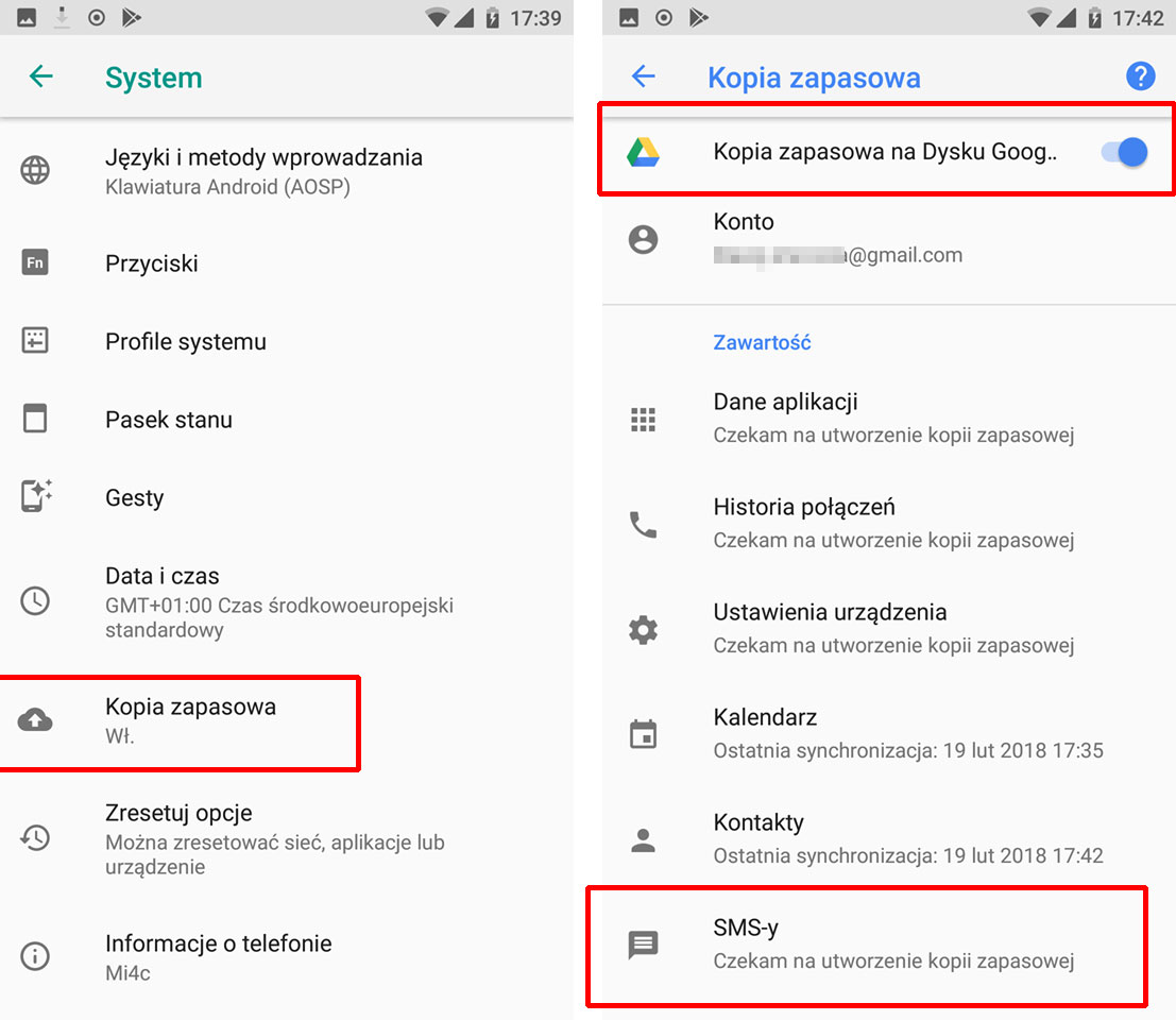 Ustawienia kopii zapasowej w Androidzie Oreo