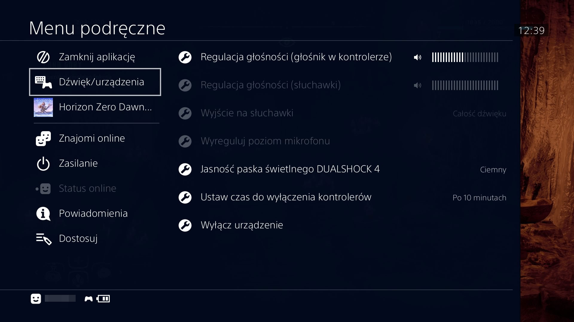 Wyłącz pada za pomocą menu podręcznego w PS4