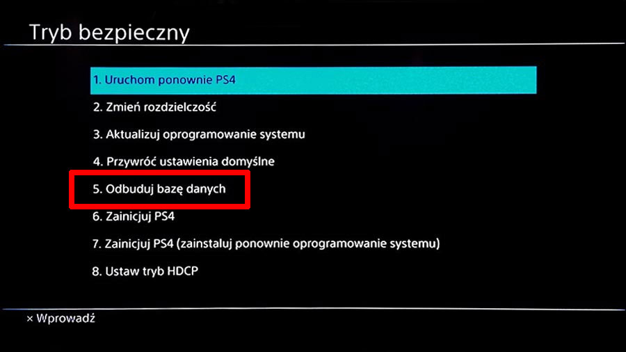 Odbuduj bazę danych PS4