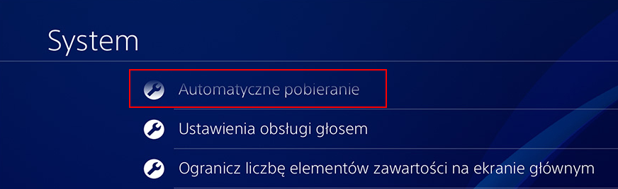 Wejdź do opcji automatycznego pobierania w PS4