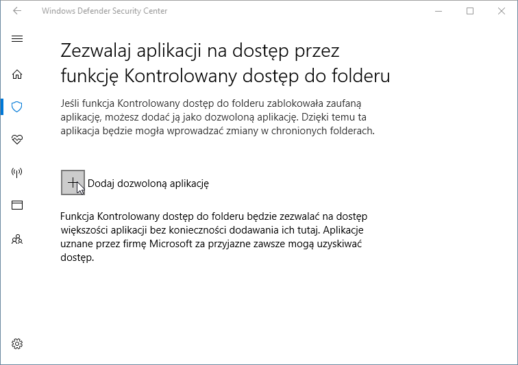 Zezwól aplikacji na dostęp do folderów chronionych