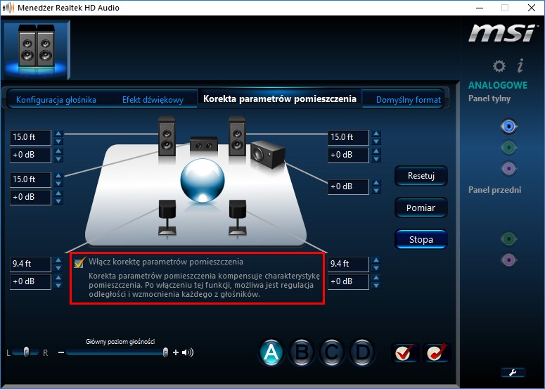 Włącz korektę pomieszczenia w Realtek HD Audio