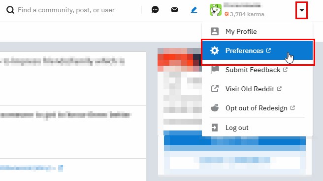 Reddit - wejdź do preferencji