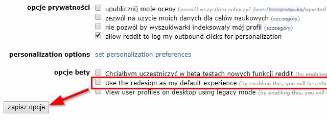 Reddit - wyłącz nowy wygląd