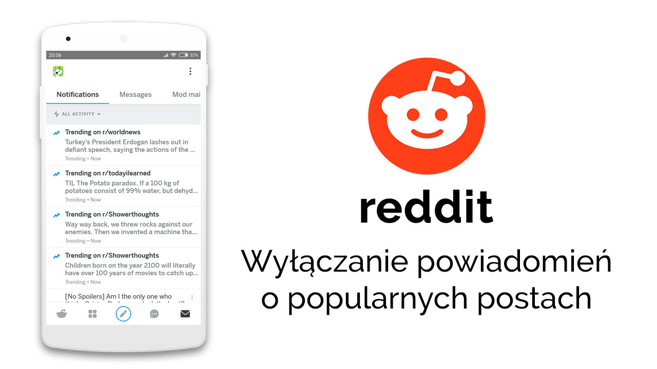 Wyłączanie powiadomień o postach Trending w aplikacji Reddit