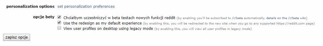 Włącz opcje bety w Reddit