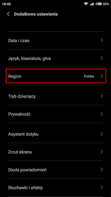 Zmiana regionu w MIUI Global