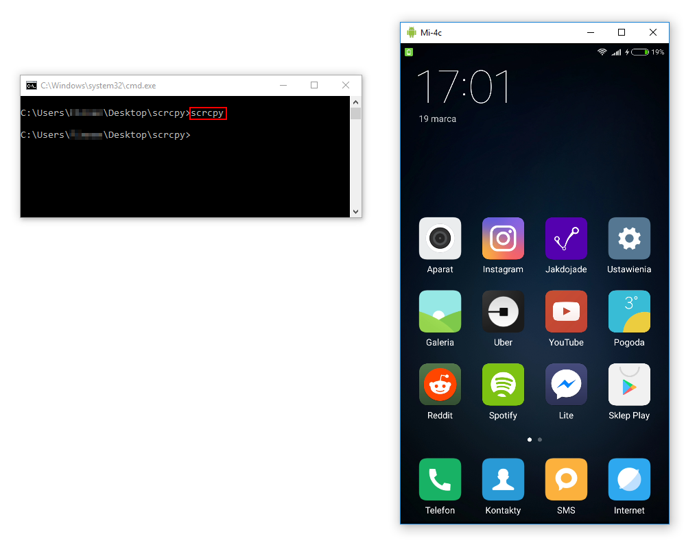 Wykonaj komendę scrcpy i steruj smartfonem na komputerze