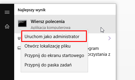 Uruchom wiersz polecenia jako administrator