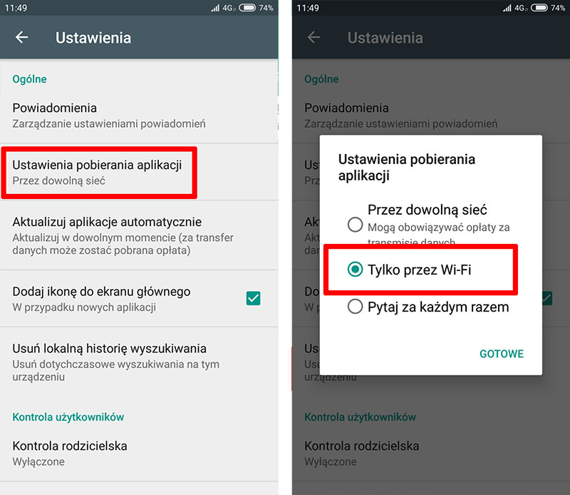 Ustaw pobieranie tylko przez Wi-Fi dla nowych aplikacji