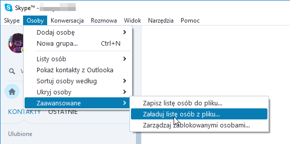 Import kontaktów Skype