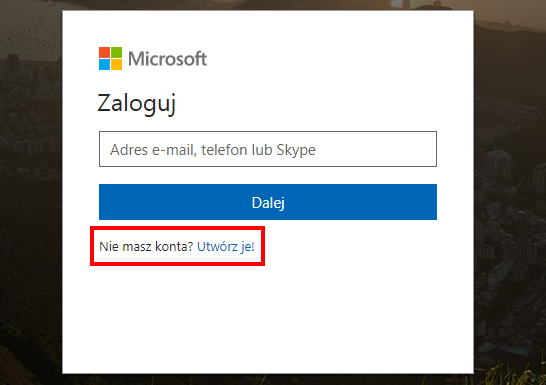 Tworzenie nowego konta Microsoft