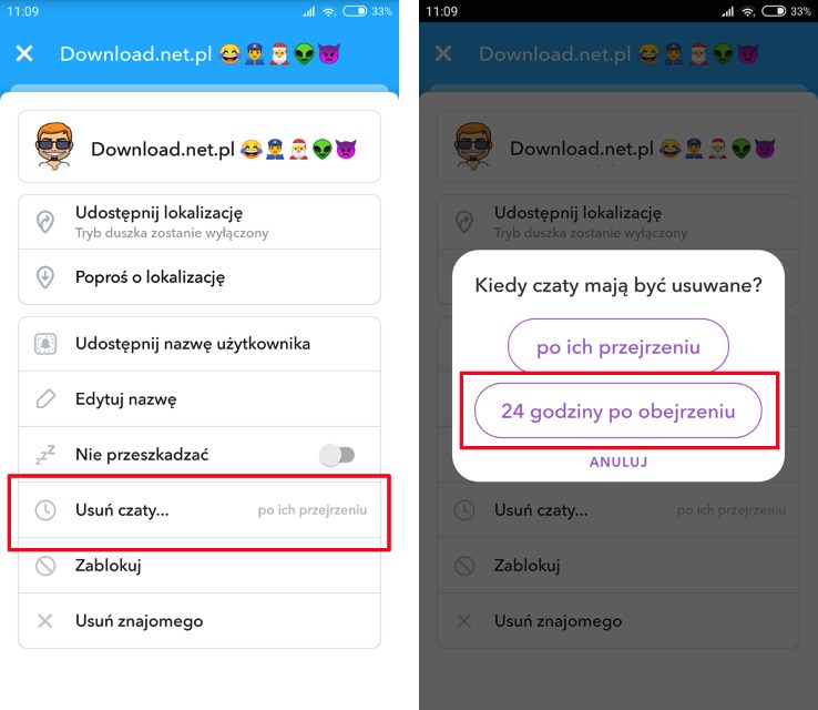 Zmień czas usuwania wiadomości w Snapchat