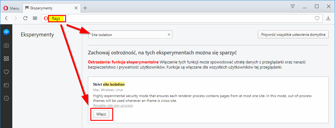 Włączanie izolacji witryny w Operze