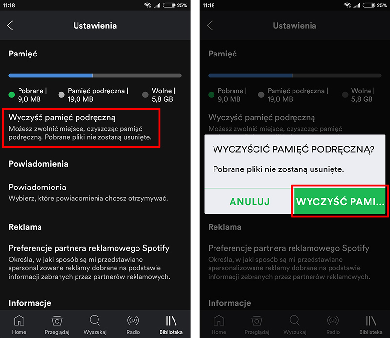 Wyczyść pamięć podręczną w Spotify
