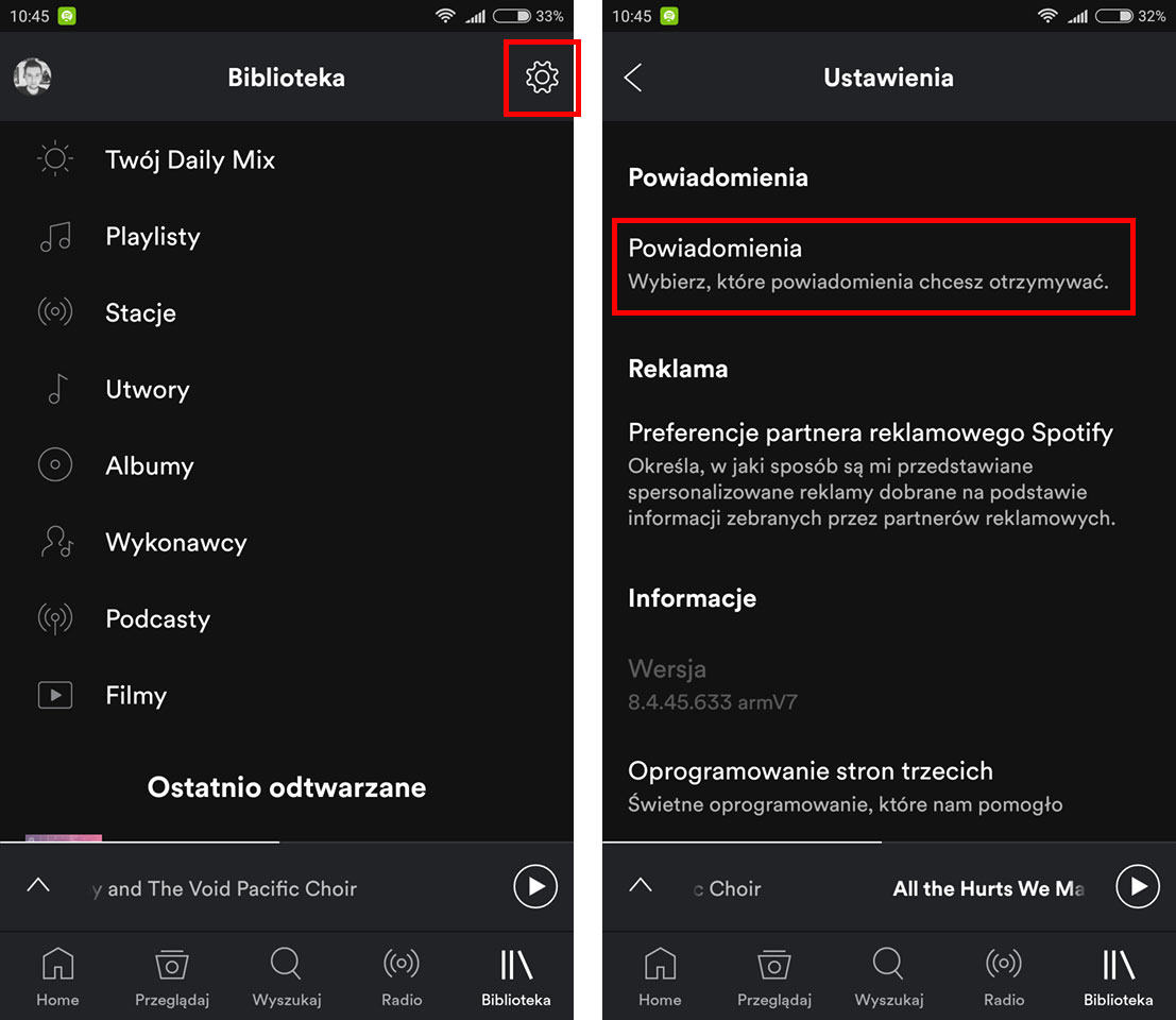 Wejdź do ustawień powiadomień w Spotify